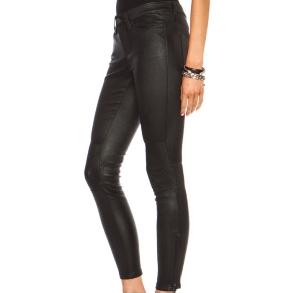 Current/Elliott Lamb Leather Crop w/ Long Zip Black Skinny Pants